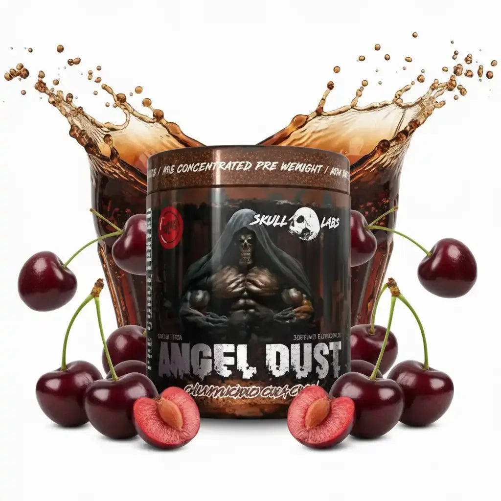 Angel Dust Pre-Workout von Skull Labs mit Kirschen und Spritzern, ideal für Sportler und Fitness-Enthusiasten