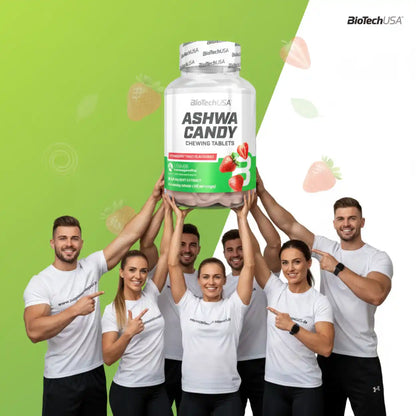 BioTechUSA Ashwa Candy Kaugummis mit Erdbeergeschmack – Nahrungsergänzung für Sportler
