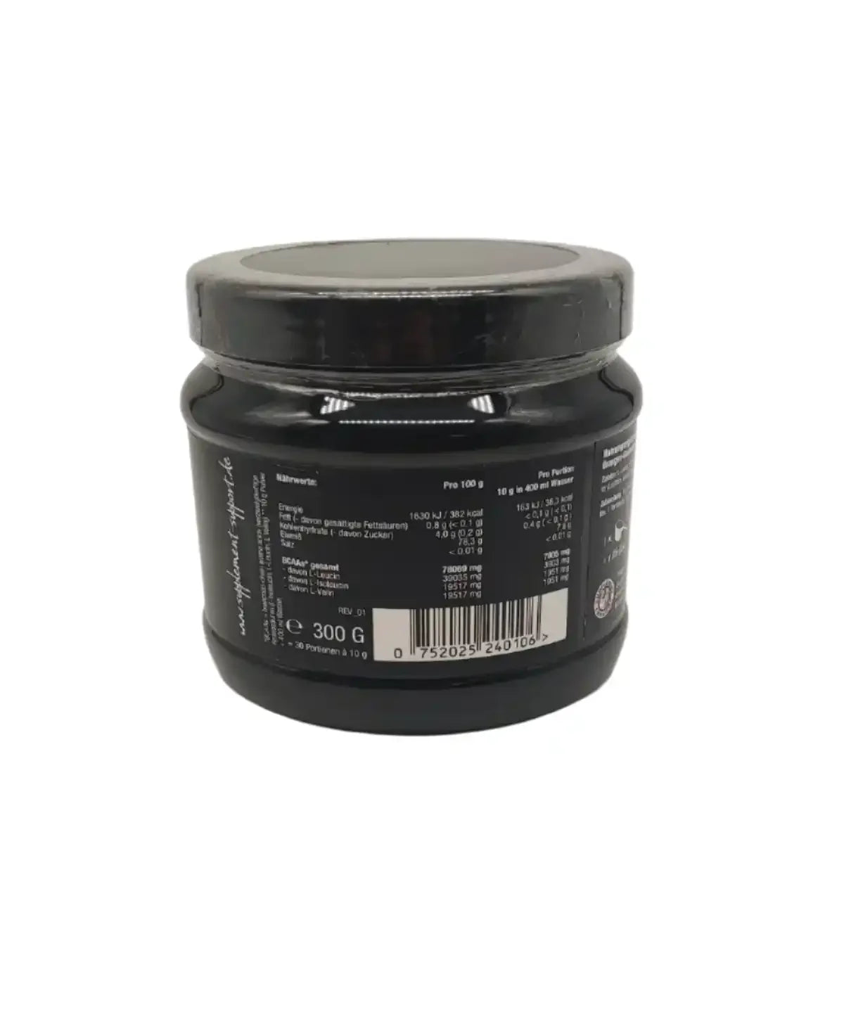 BCAA Pulver 300g, Nahrungsergänzungsmittel mit Nährwertangaben, ideal für Sportler und Fitness