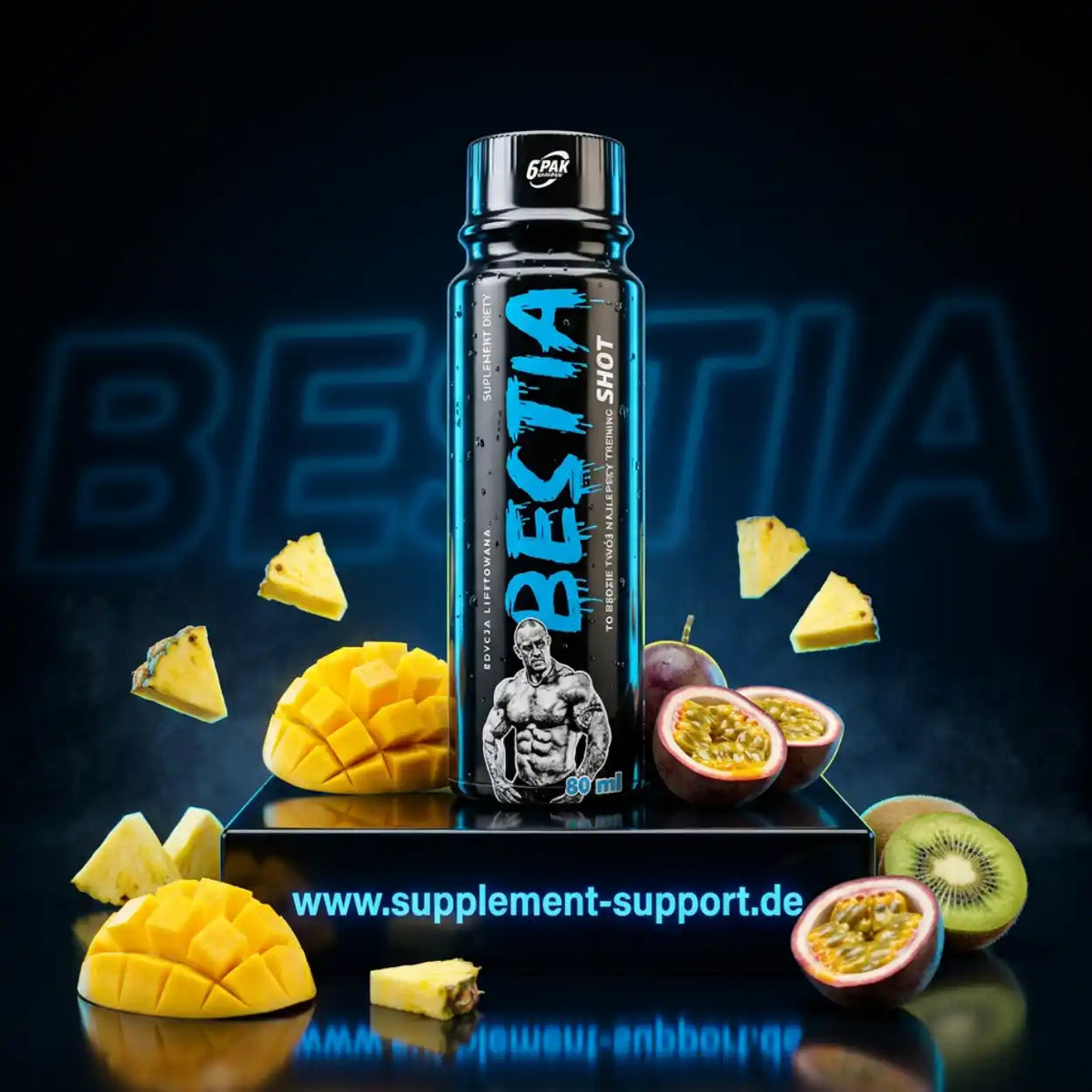 TREC NUTRITION BESTIA Pre Workout Shot Tropical mit Mango, Passionsfrucht und Kiwi.