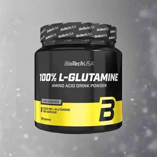BiotechUSA 100% L-Glutamine Pulver 500g Dose, Aminosäure Supplement, schwarz-gelbe Verpackung