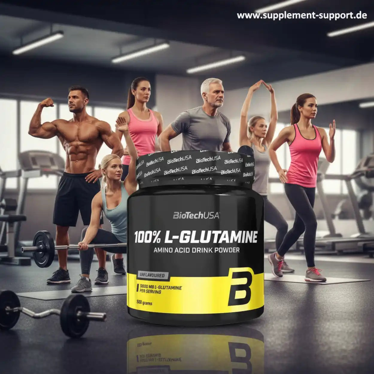 BioTechUSA 100% L-Glutamin Aminosäure Pulver für Fitness und Muskelaufbau im Gym