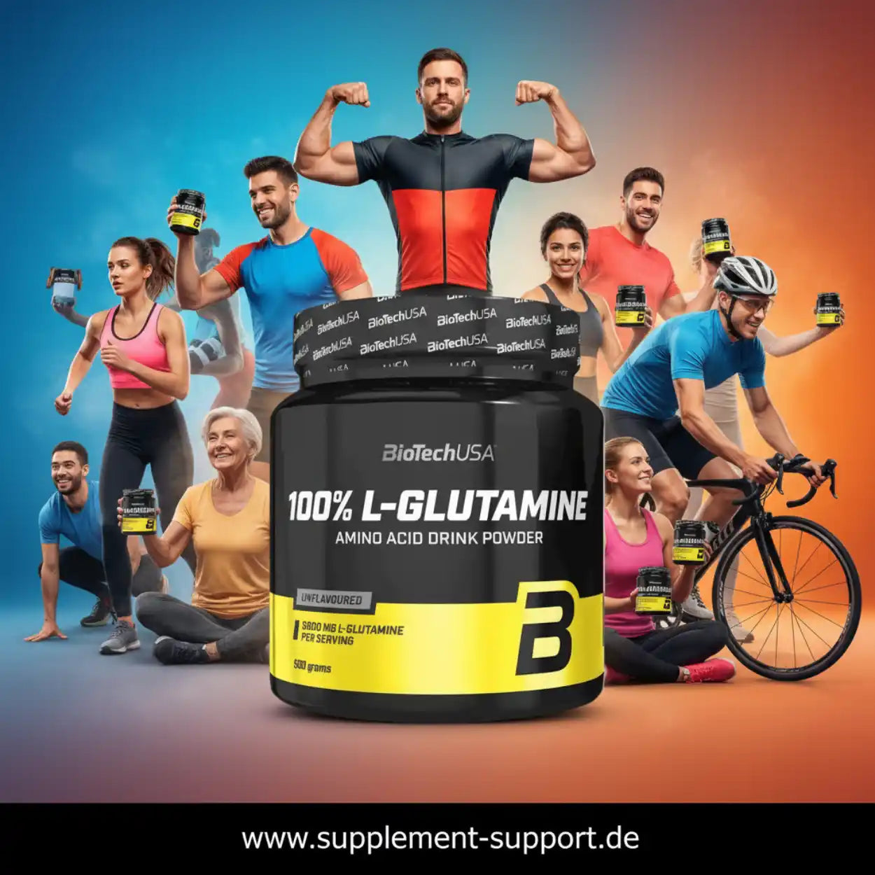 BioTechUSA 100% L-Glutamin Aminosäure Pulver für Sportler und Fitnessbegeisterte