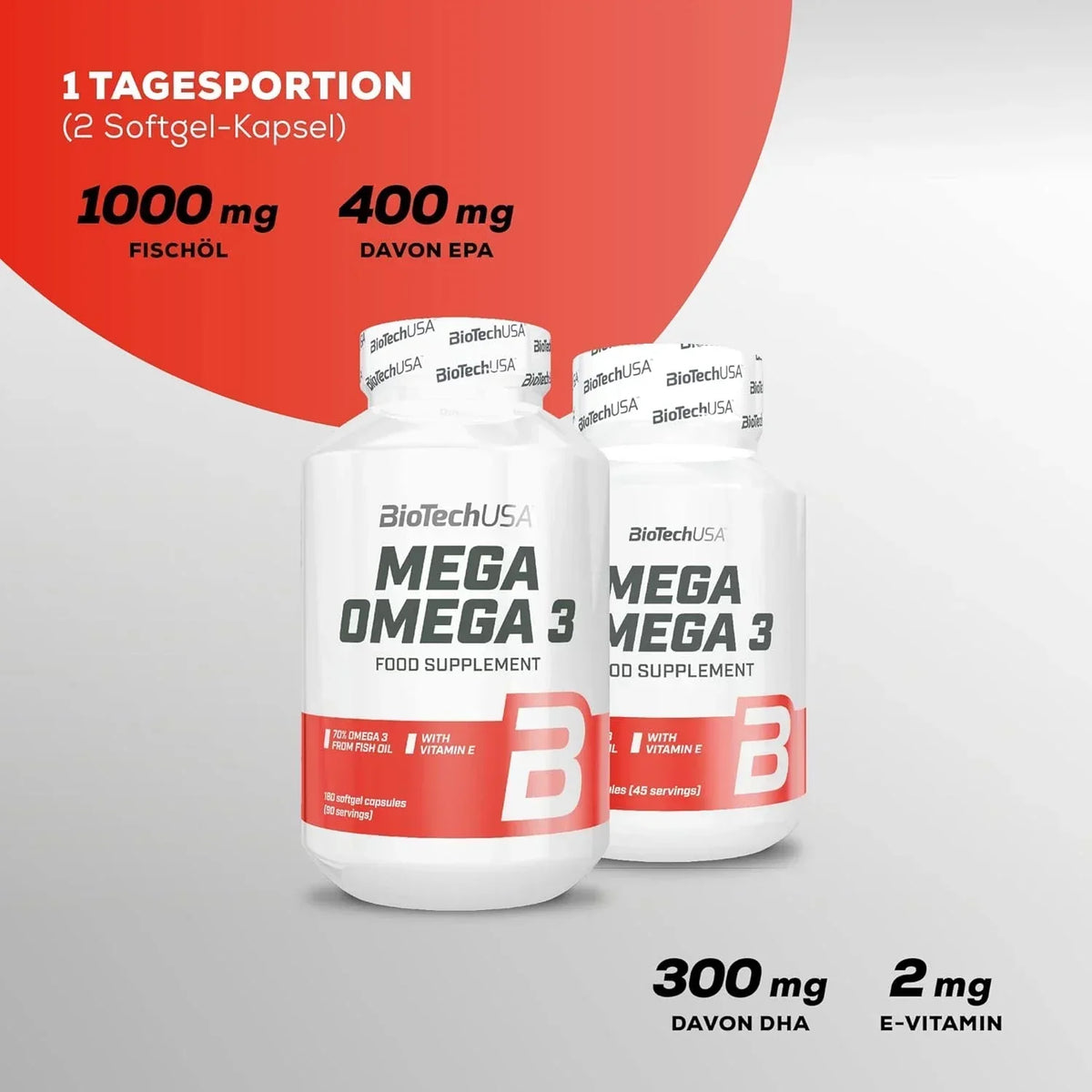 BioTechUSA Mega Omega 3 Nahrungsergänzung mit Fischöl, EPA, DHA und Vitamin E