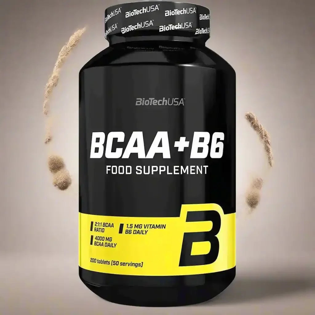 BiotechUSA BCAA + B6 Tabletten Dose, 200 Stück, Nahrungsergänzung, schwarzes Design