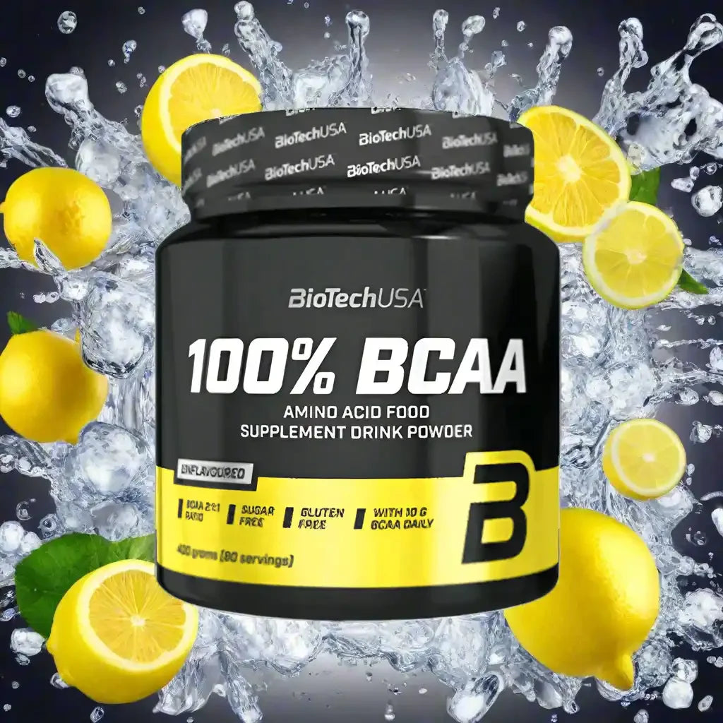 BioTechUSA 100% BCAA Pulver 360g, Zitrone, Nahrungsergänzung, Supplement, spritzendes Wasser