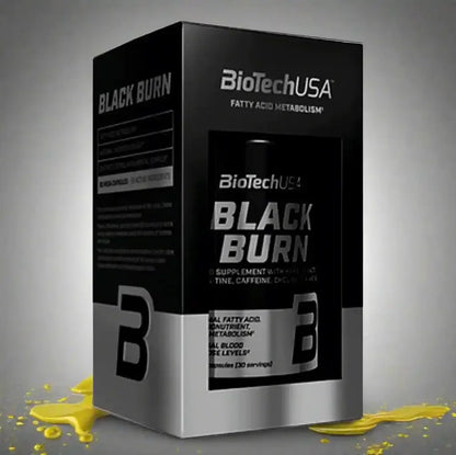 BioTechUSA Black Burn 90 Kapseln, schwarzes Supplement-Paket mit gelben Spritzern, Nahrungsergänzungsmittel
