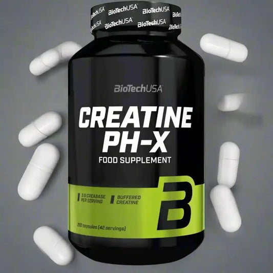 BioTechUSA Creatine PH-X Kapseln Nahrungsergänzungsmittel Dose mit weißen Kapseln