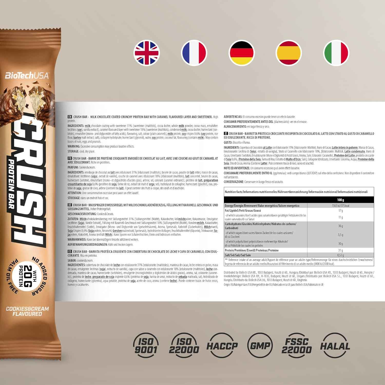 BioTech USA Crush Protein Bar 12x64g - Supplement Support