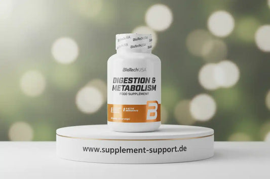 Nahrungsergänzung Digestion & Metabolism Tabletten auf Podest, Unterstützung Verdauung und Stoffwechsel
