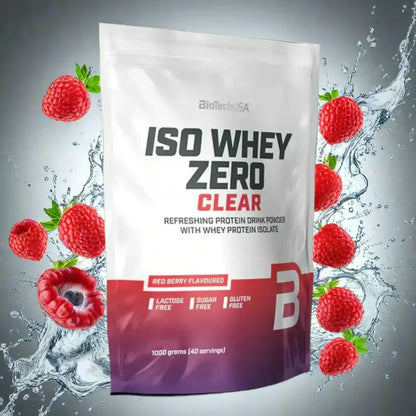 BiotechUSA Iso Whey Zero Clear Protein Pulver rote Beeren, 1000g, Wasserspritzer, Himbeeren
