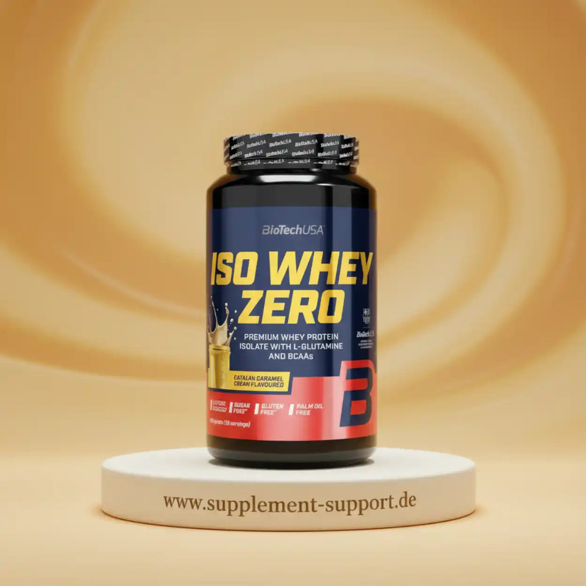 ISO WHEY ZERO Premium Whey Protein mit L-Glutamin und BCAAs, karamellcremig, zuckerfrei, glutenfrei