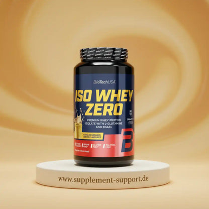 ISO WHEY ZERO Premium Whey Protein mit L-Glutamin und BCAAs, karamellcremig, zuckerfrei, glutenfrei