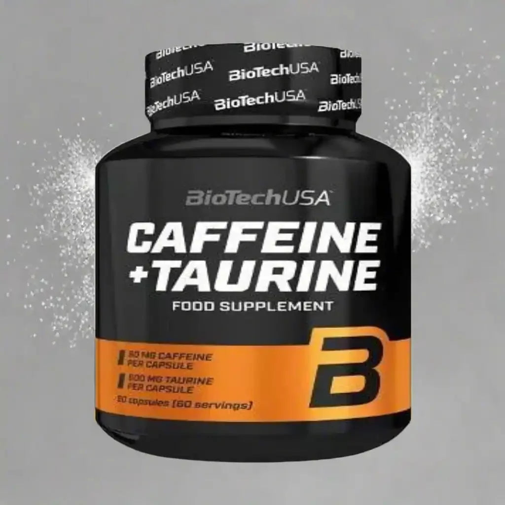 BioTechUSA Caffeine Taurin Kapseln Dose, Nahrungsergänzung, 60 Stück, schwarz-orange Design