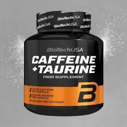 BioTechUSA Caffeine Taurin Kapseln Dose, Nahrungsergänzung, 60 Stück, schwarz-orange Design