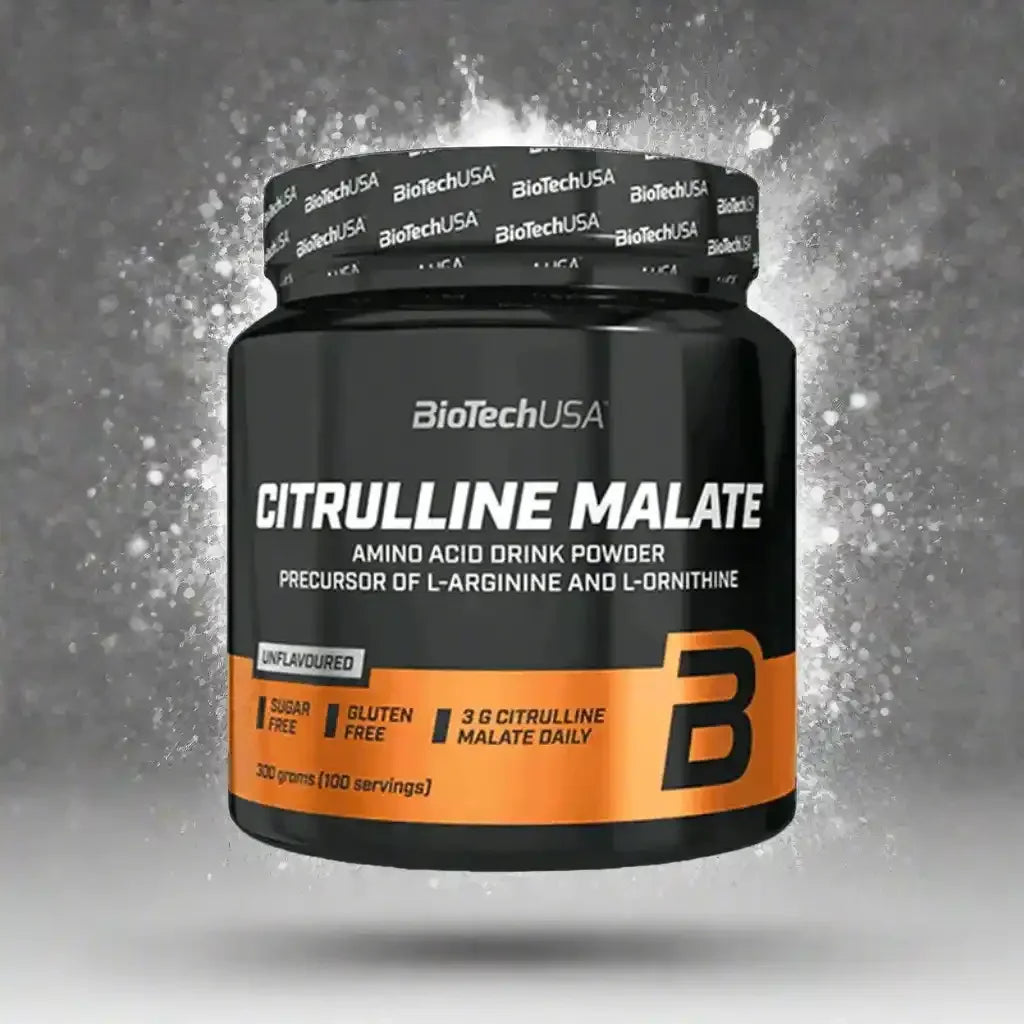 BioTechUSA Citrulline Malate Pulver 300g Supplement, schwarzes Design mit oranger Banderole