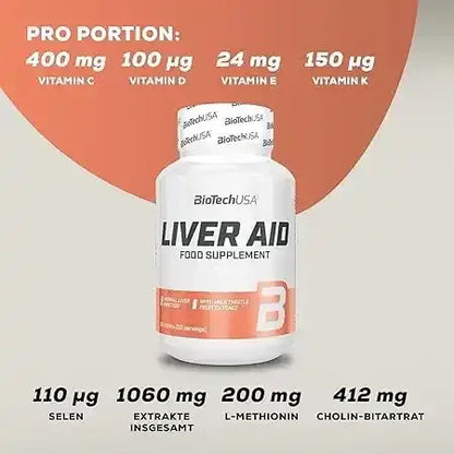 BioTech USA Liver Aid Leber Support 60Tab. - Supplement Support