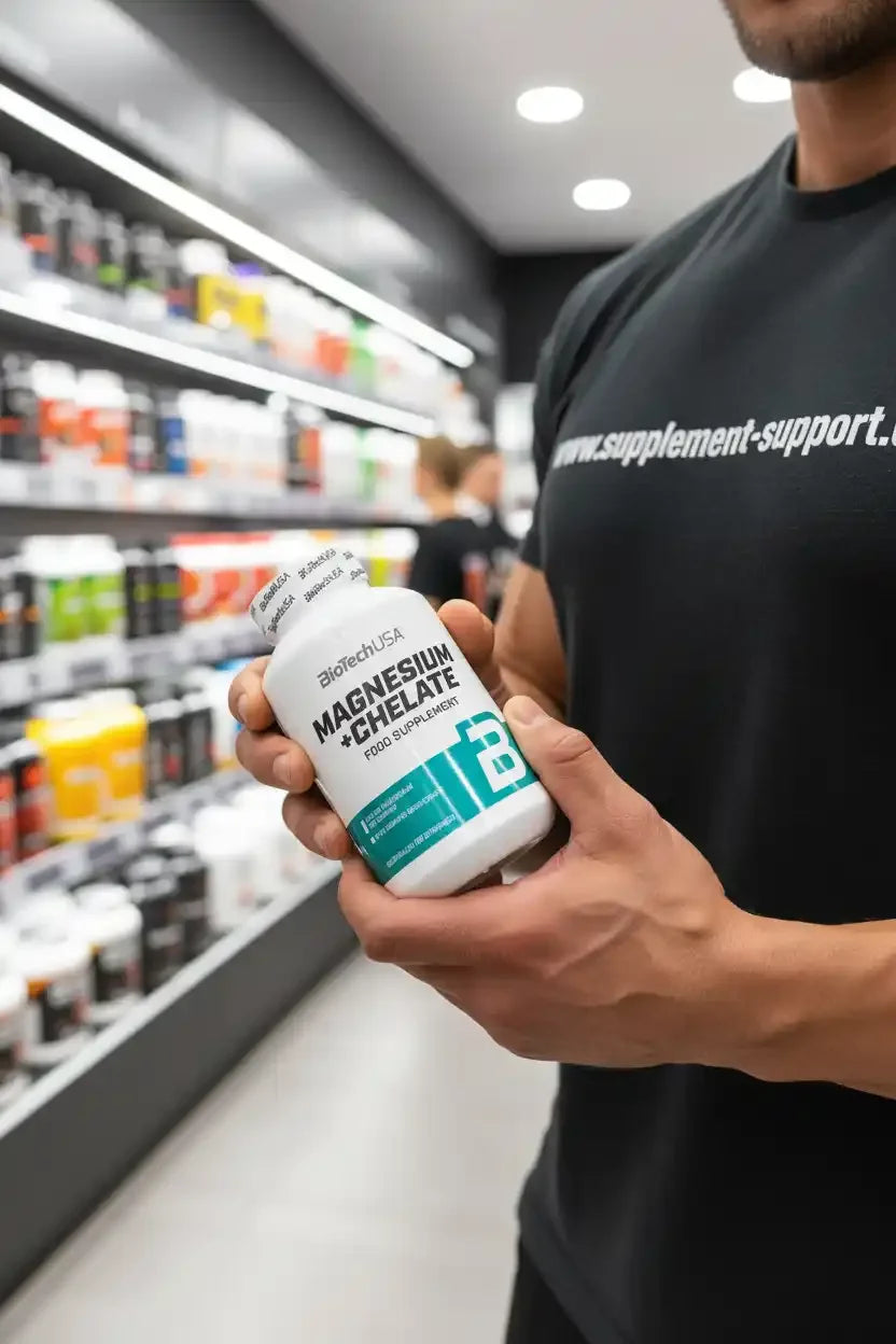 Magnesium-Chelat Nahrungsergänzungsmittel in Supplement-Shop, ideal für Sportler und Gesundheit