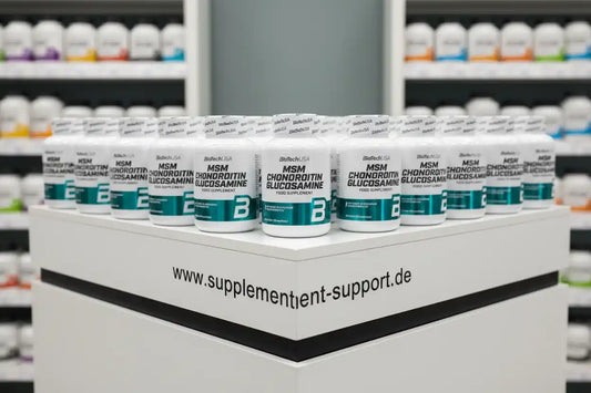 BioTechUSA MSM Chondroitin Glucosamine Tabletten auf weißem Regal bei Supplement Support