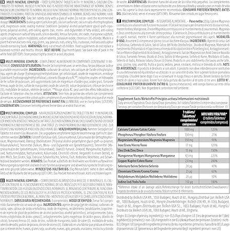 Nährwerttabelle und Zutatenliste für Biotech USA Multi Mineral Complex Supplement in mehreren Sprachen