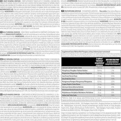 Nährwerttabelle und Zutatenliste für Biotech USA Multi Mineral Complex Supplement in mehreren Sprachen