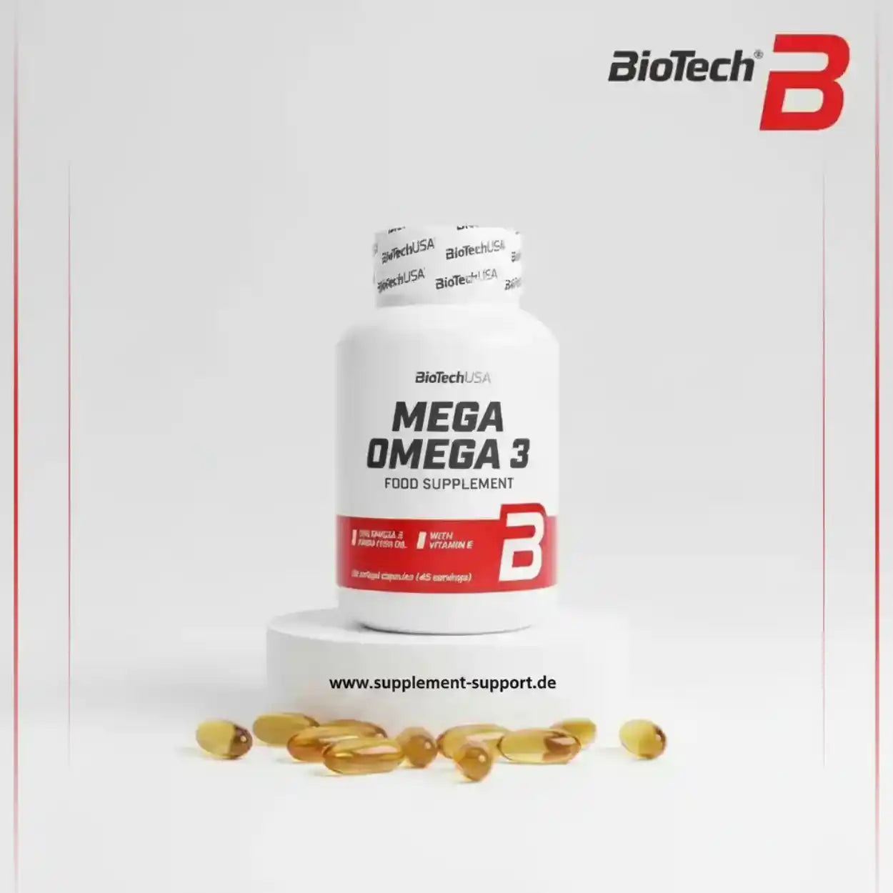 BioTech USA Mega Omega 3 Nahrungsergänzungsmittel mit Vitamin E, Kapseln für Gesundheit und Fitness