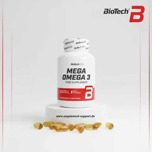 BioTech USA Mega Omega 3 Nahrungsergänzungsmittel mit Vitamin E, Kapseln für Gesundheit und Fitness