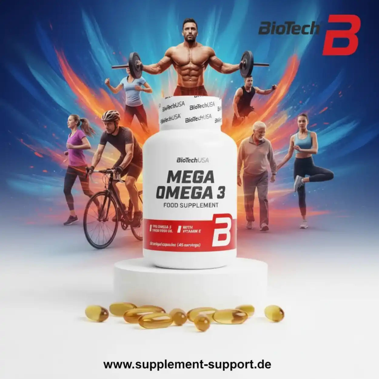 BioTech USA Mega Omega 3 Nahrungsergänzungsmittel mit Vitamin E für Sport und Gesundheit