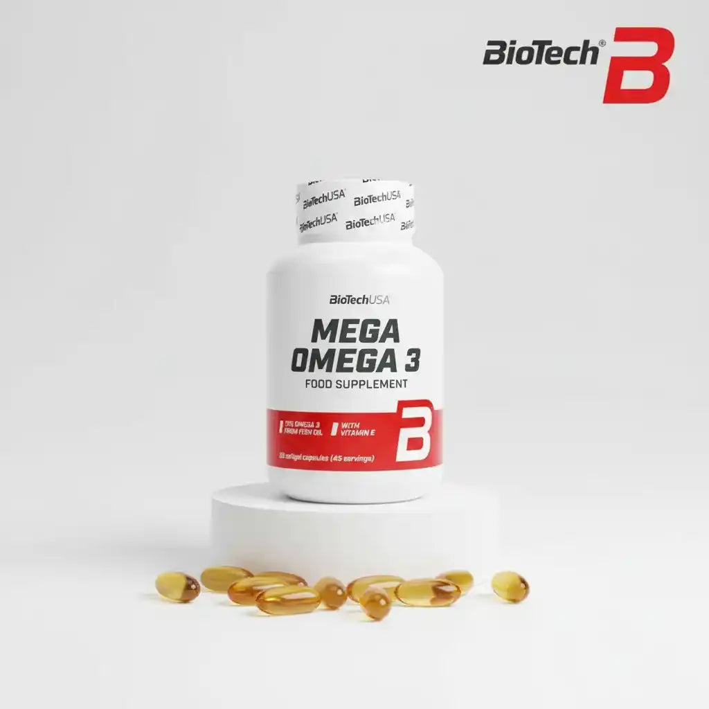 BioTech USA Mega Omega 3 Nahrungsergänzung mit Vitamin E und Fischöl Kapseln