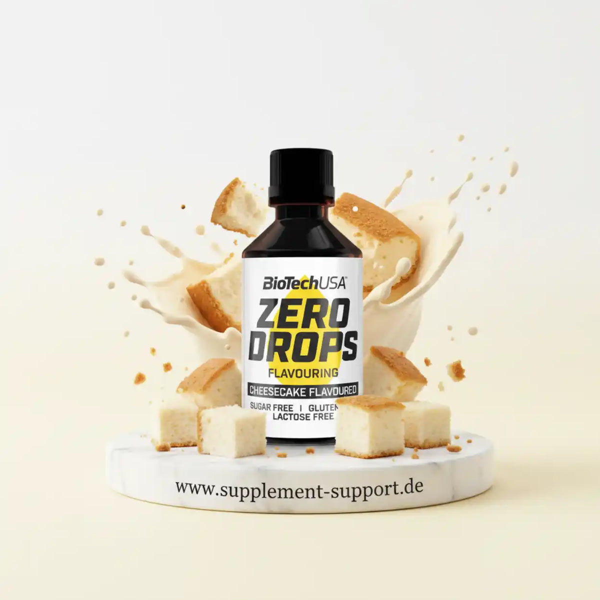 BioTechUSA Zero Drops Aromatropfen Geschmack Cheesecake mit Käsekuchenstücken