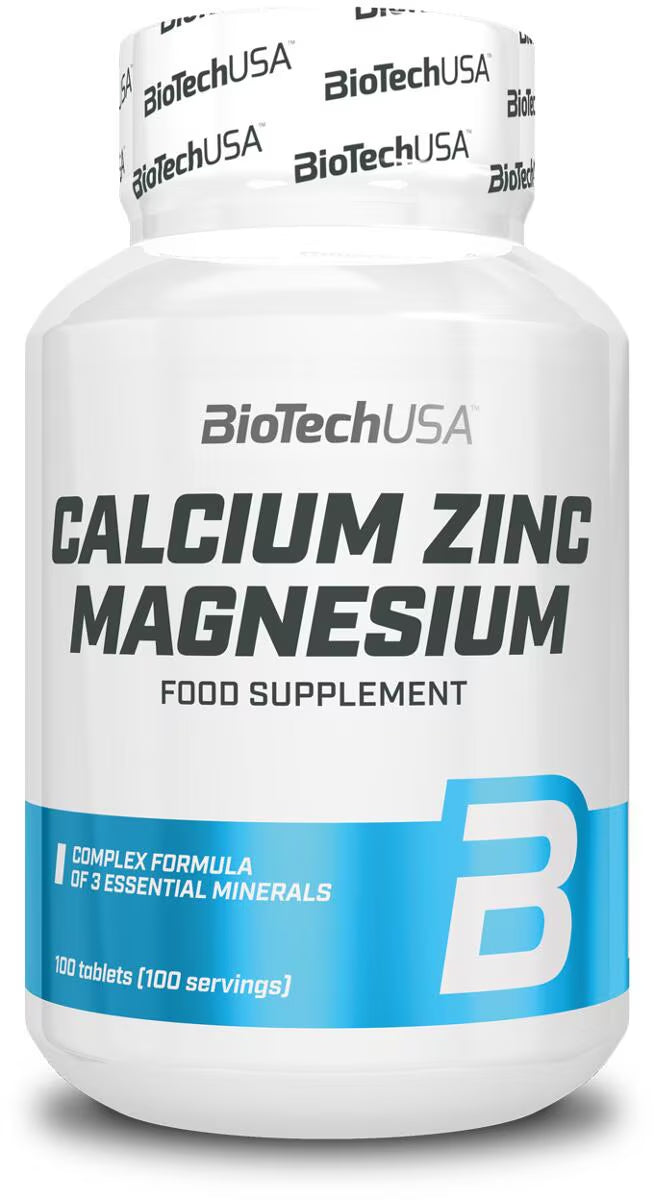 BioTech USA Calcium Zinc Magnesium Nahrungsergänzungsmittel, 100 Tabletten in weißer Dose