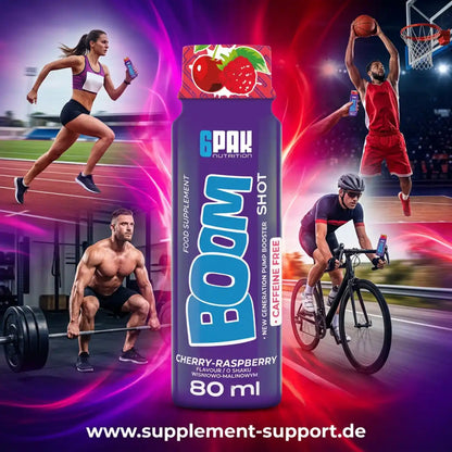 TREC NUTRITION BOOM Pre Workout Shot Kirsche-Himbeere 80ml für Sportler.