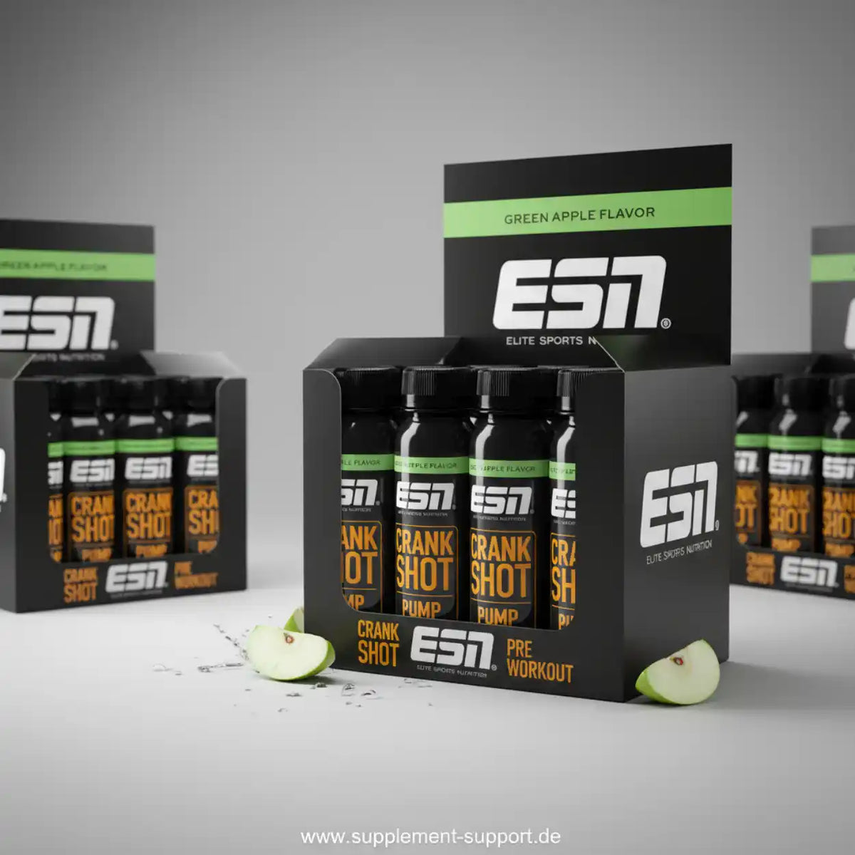 ESN Crank Shot Pump in Green Apple Flavor, Pre-Workout Supplement mit frischen Apfelstücken
