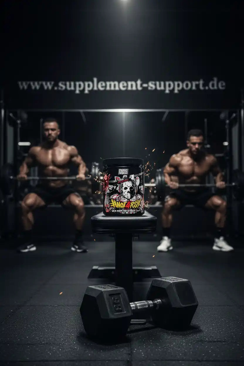 Muskeltraining mit Proteinpulver & Hanteln im Fitnessstudio – Nahrungsergänzung für Sportler