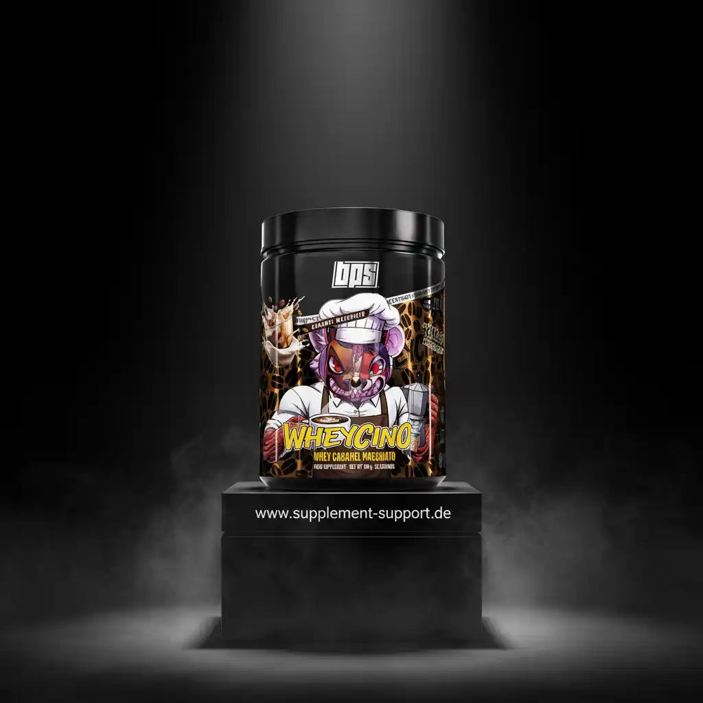 Whey Protein Pulver Wheycino mit Karamell-Geschmack, ideal für Sportler und Fitness-Enthusiasten