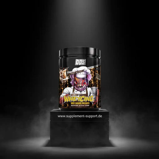 Whey Protein Pulver Wheycino mit Karamell-Geschmack, ideal für Sportler und Fitness-Enthusiasten