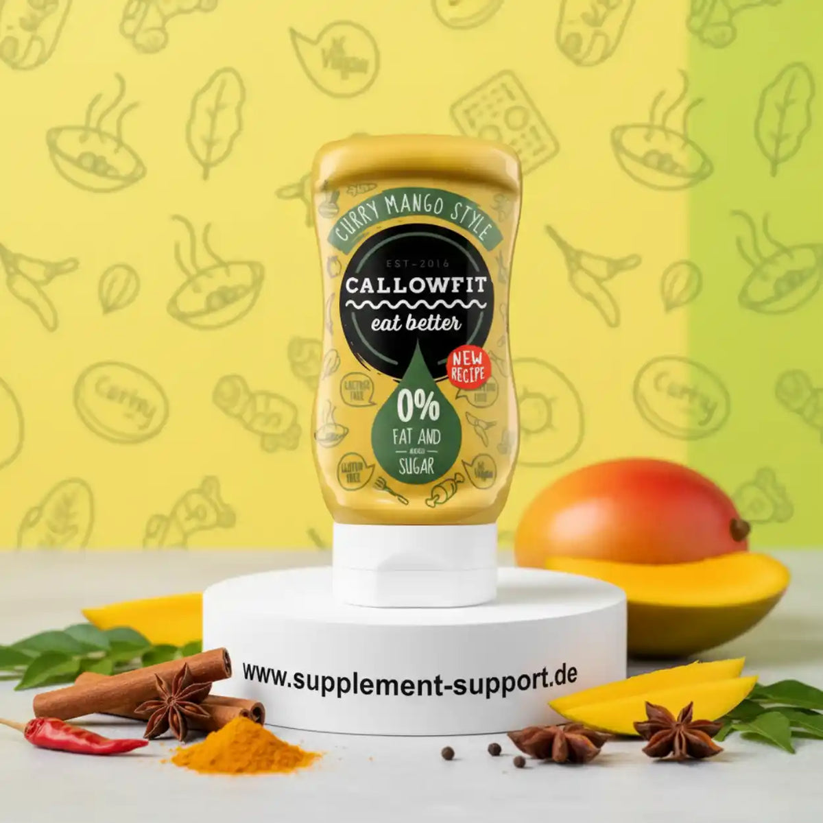 Callowfit Curry Mango Sauce, fett- und zuckerfrei, mit frischer Mango und Gewürzen, ideal für gesunde Ernährung