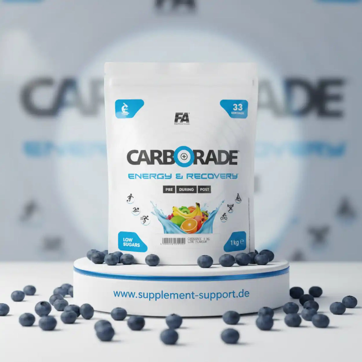 FA Nutrition CARBORADE Kohlenhydrat-Energy-Drink Pulver 1000g Packung mit Heidelbeeren