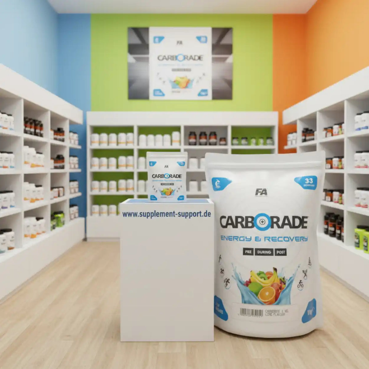 FA Nutrition CARBORADE Kohlenhydrat-Energy-Drink Pulver in einem Supplement-Shop