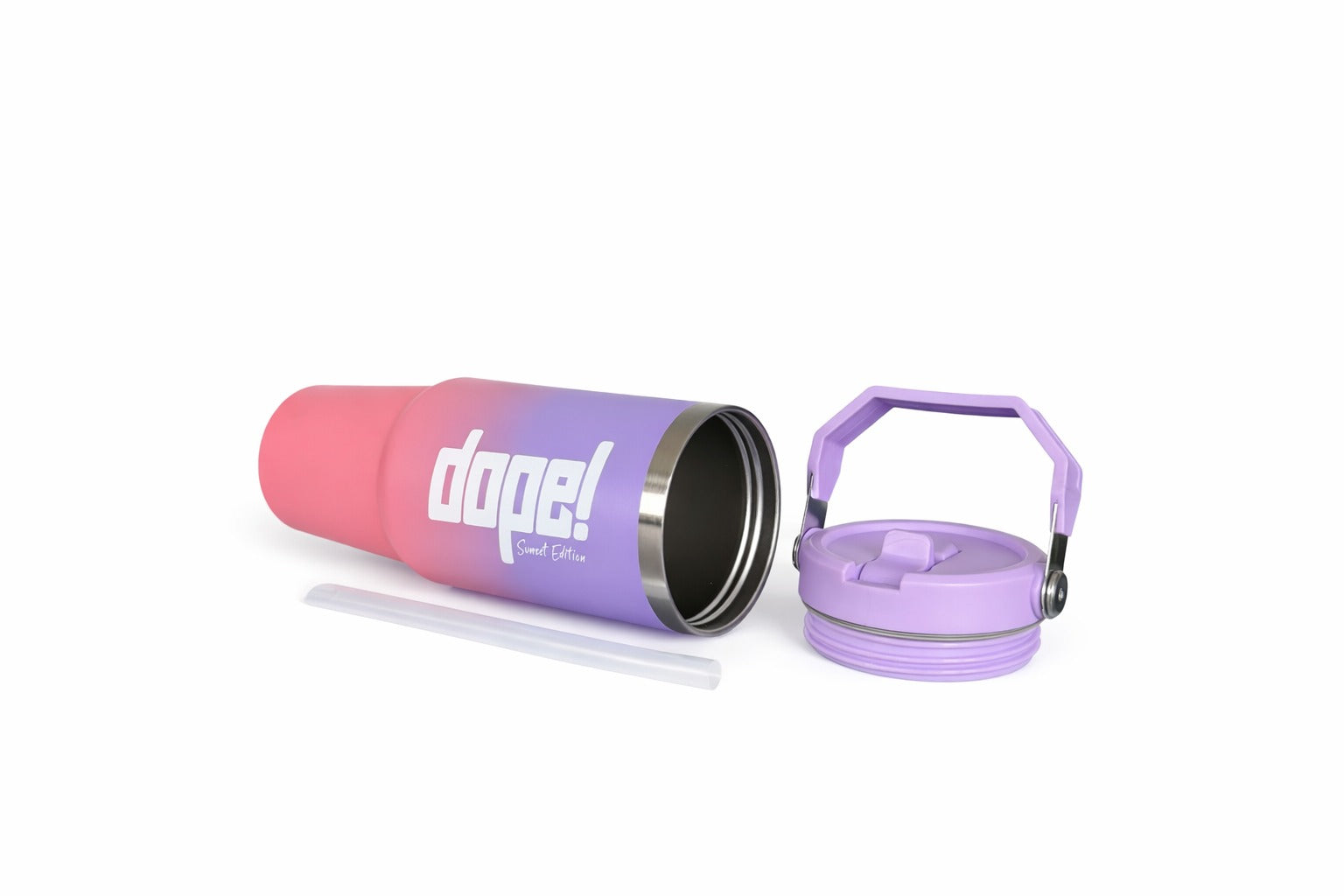 Dope! Sunset Edition Trinkflasche mit Strohhalm und lila Deckel