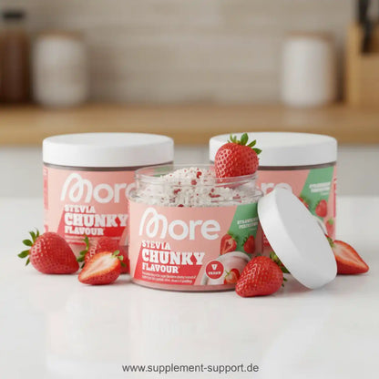 More Stevia Chunky Flavour Erdbeere Pulver, Nahrungsergänzung, veganes Supplement, mit frischen Erdbeeren