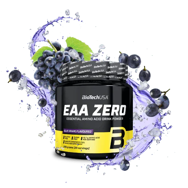 BioTechUSA EAA Zero Aminosäuren Pulver Blaue Traube 350g, Dose mit Trauben, lila Splash