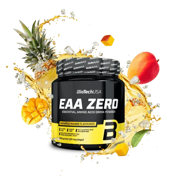EAA Zero Aminosäuren Pulver von BioTechUSA, Geschmack Ananas-Mango, 350g Dose, mit Früchten