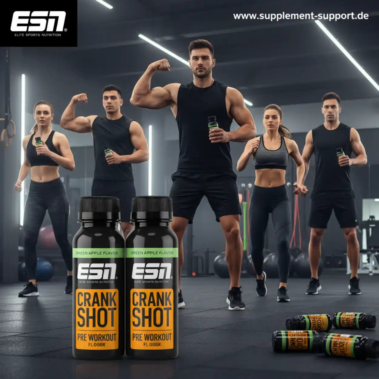 ESN Crank Shot Pre Workout in Green Apple Flavor, ideal für Fitness und Sportnahrung