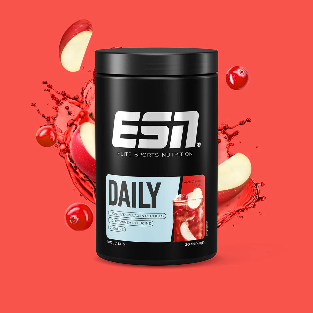 ESN Daily Bioaktive Kollagenpeptide mit Apfel-Cranberry-Geschmack, L-Glutamin, L-Leucin und Kreatin