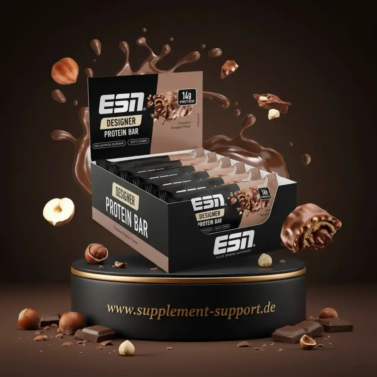 ESN Designer Protein Bar Box mit Haselnüssen und flüssiger Schokolade