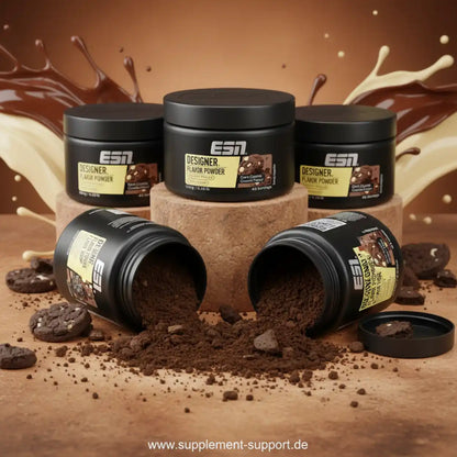 ESN Designer Flavor Powder mit Schokoladenkeksen und Schokoladenspritzern