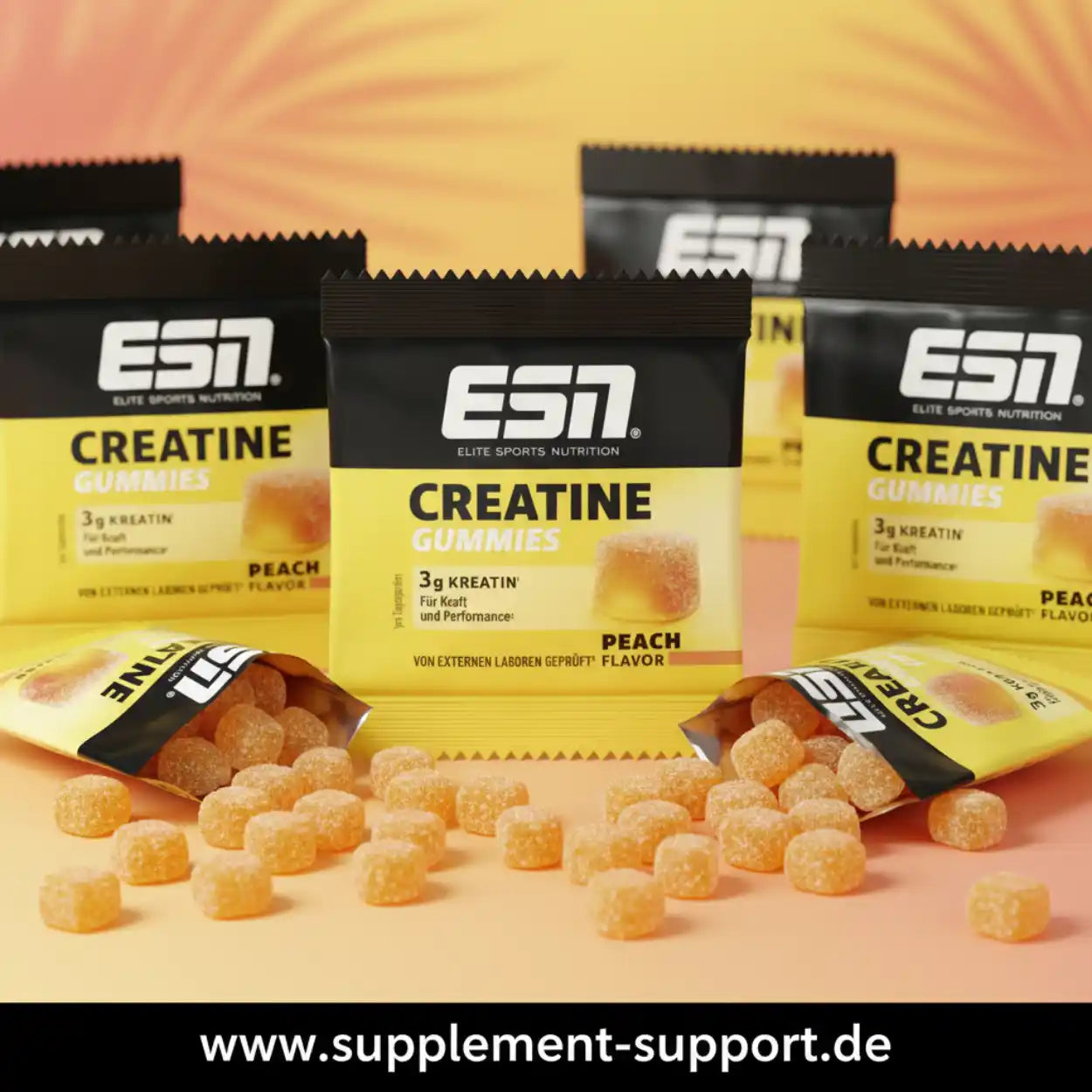 ESN Creatine Gummies Pfirsich Geschmack mit 3g Kreatin pro Portion – Sportnahrung für Kraft & Performance