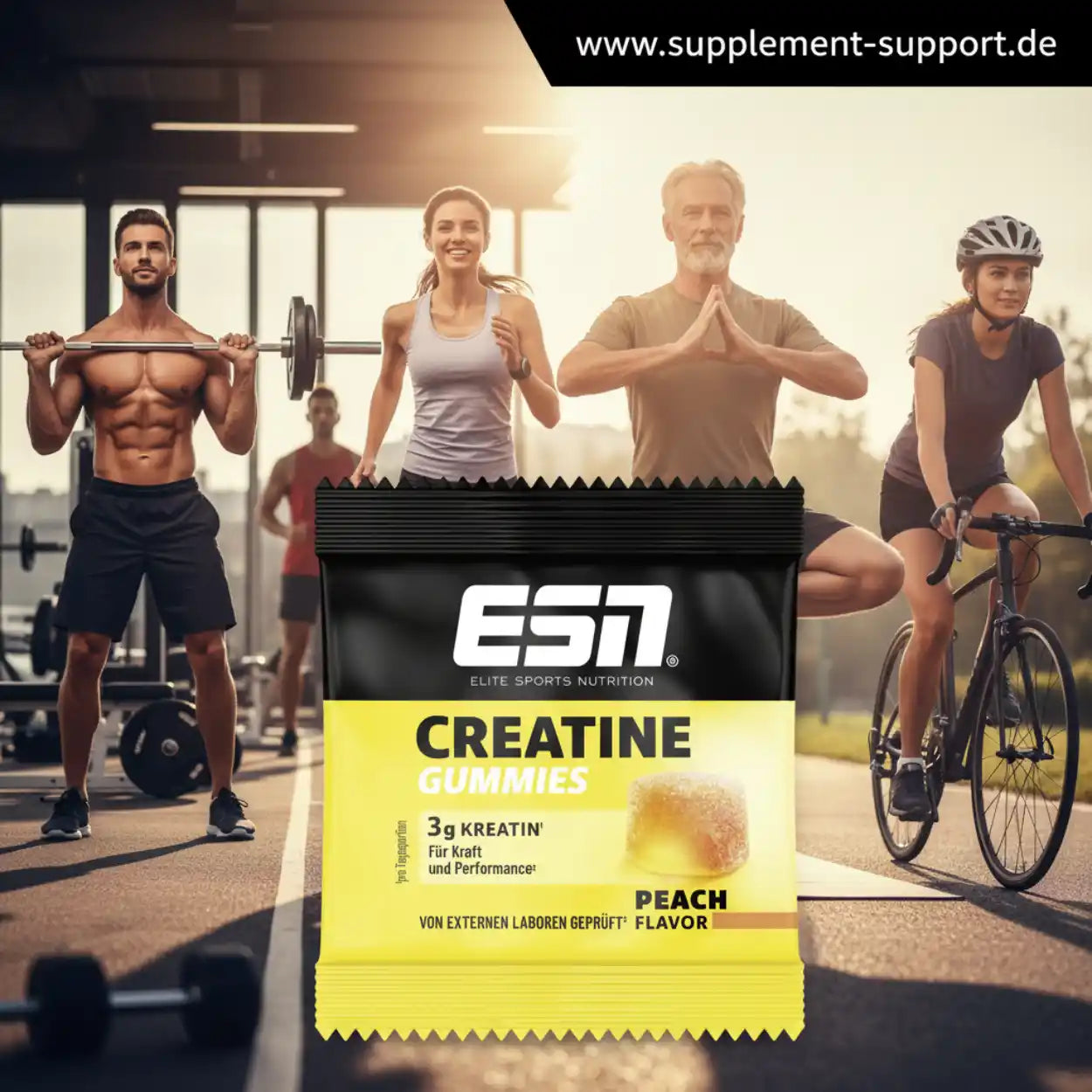 ESN Creatine Gummies Peach Flavor – 3g Kreatin für Kraft & Performance, ideal für Sportler und Fitness-Enthusiasten