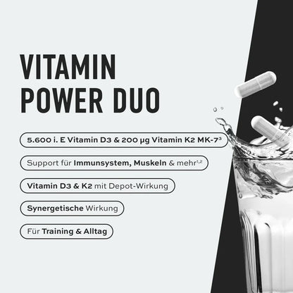 Vitamin Power Duo mit D3 & K2 für Immunsupport, Muskeln & Training – Kapseln im Wasserspritzer